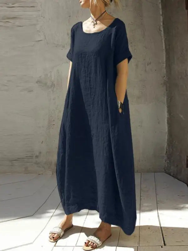 Heidi – Elegant Cotton and Linen Dress with Short Sleeves