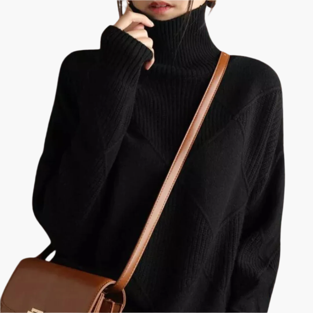 Women's Modern Geometric Knit Turtleneck Sweater - Relaxed Chic Pullover for Everyday Style