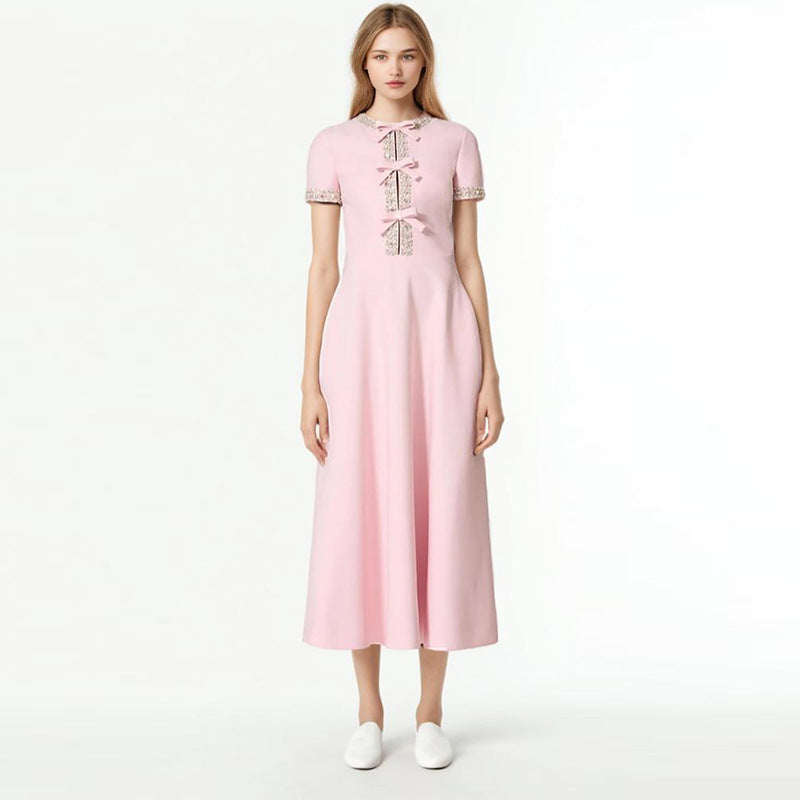 Hannah – High Waist Dress with Rhinestone Bow
