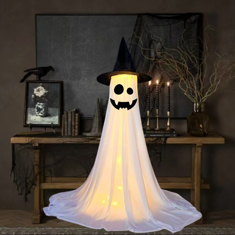 Halloween Ghost Witch Hat Light-Up Decoration for Parties and Spooky Home Decor