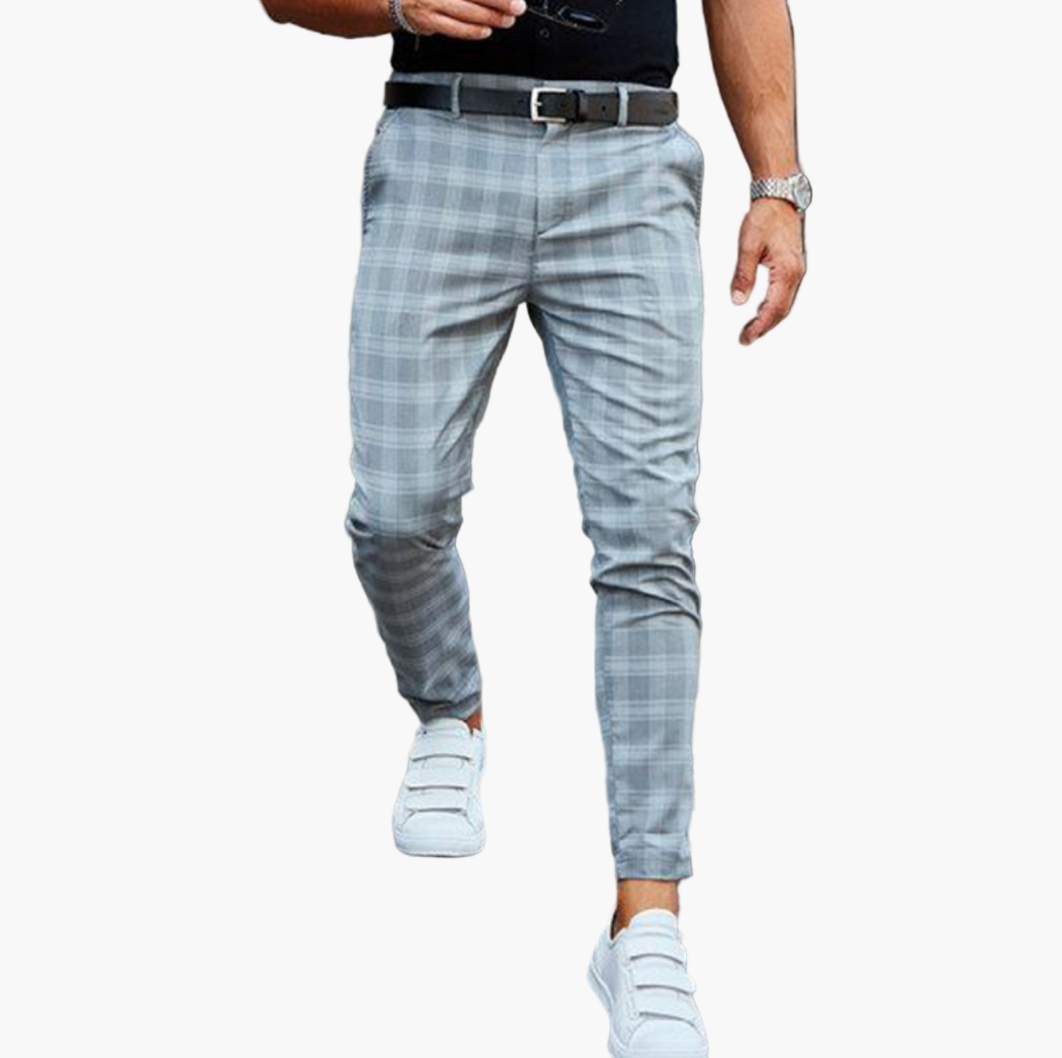 Men's Stretchy Checkered Chino Pants – Modern Slim Fit Business Casual Trousers