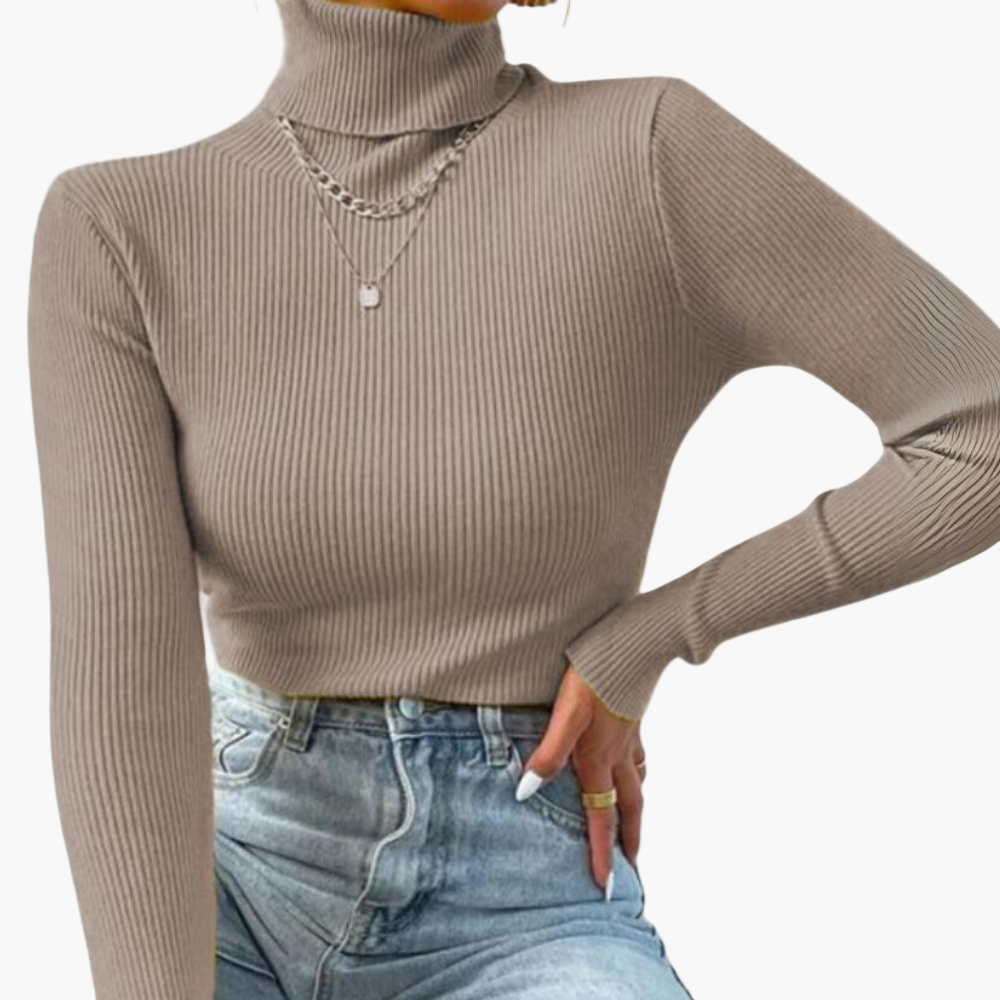 Women's Ribbed Turtleneck Knit Sweater – Elegant Casual Pullover for Versatile Outfits