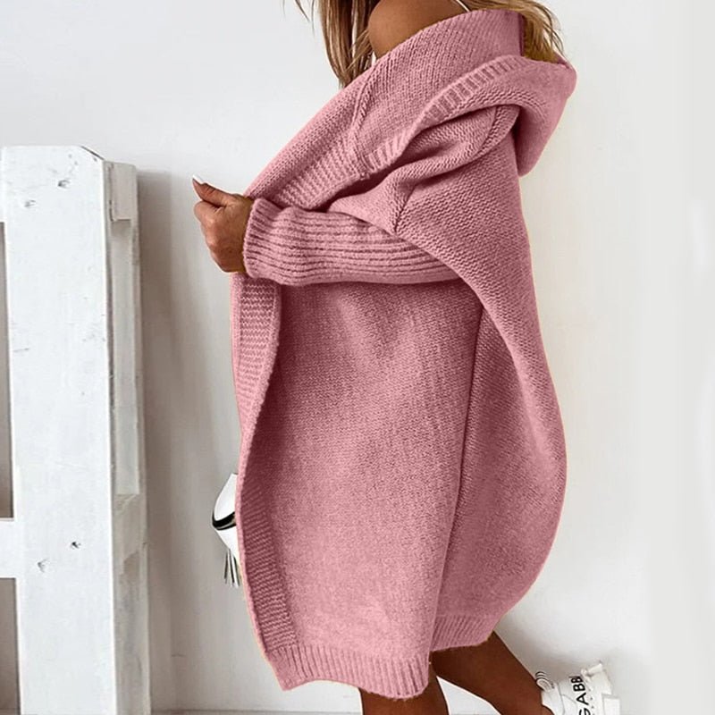 Women's Cozy Hooded Oversized Knit Cardigan – Stylish Fall Layering Essential