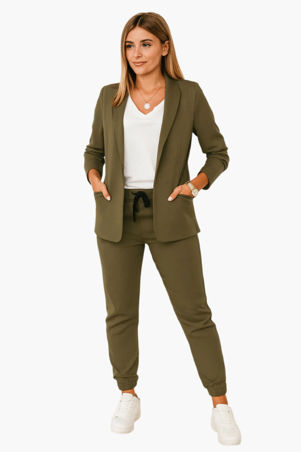 Women's Business Casual Jogger Suit Set – Blazer and Pants for Office or Everyday Elegance