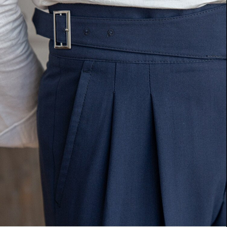 Men's High-Waisted Pleated Tailored Trousers for Business and Formal Wear