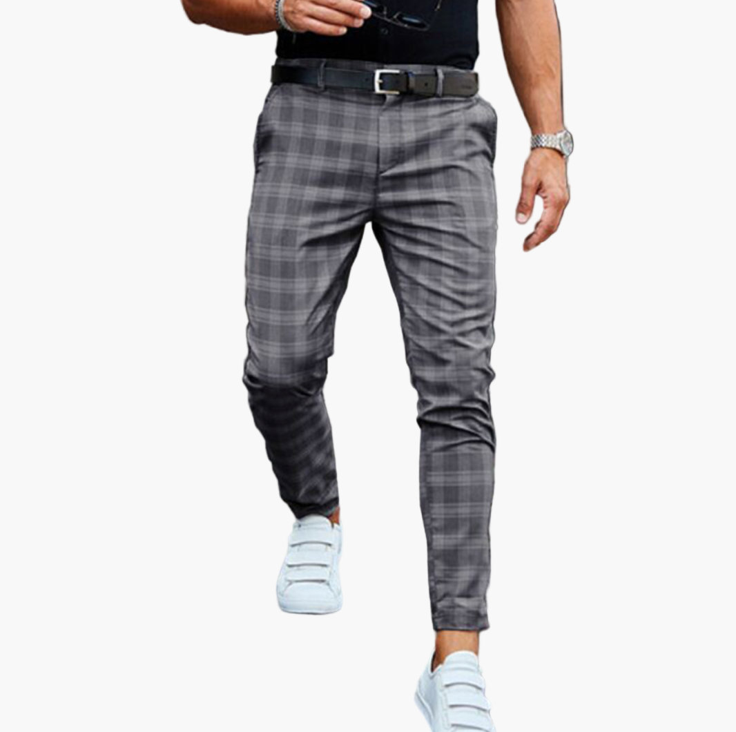 Men's Stretchy Checkered Chino Pants – Modern Slim Fit Business Casual Trousers