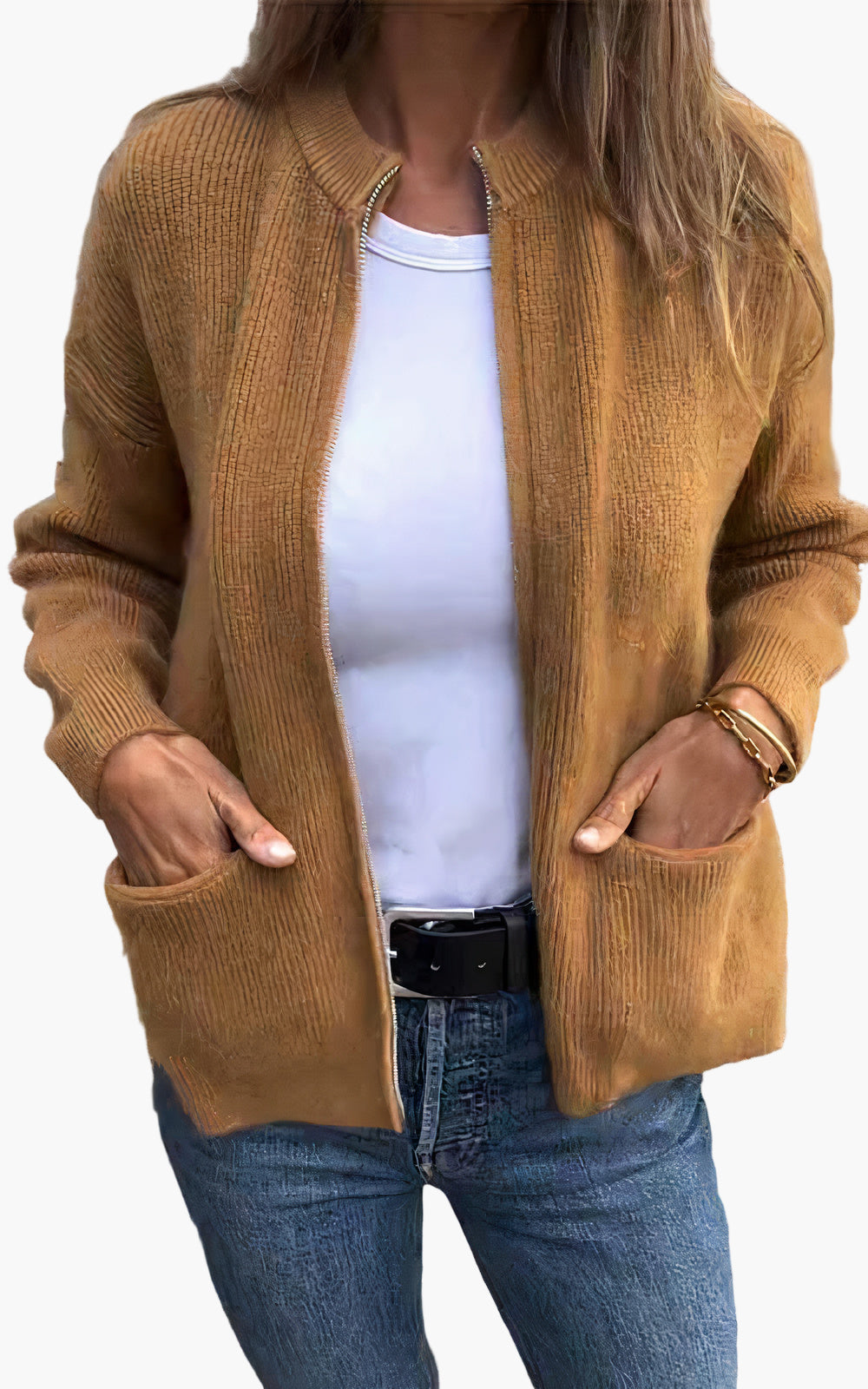 Women's Casual Zip-Up Knit Cardigan Jacket – Elegant Everyday Style