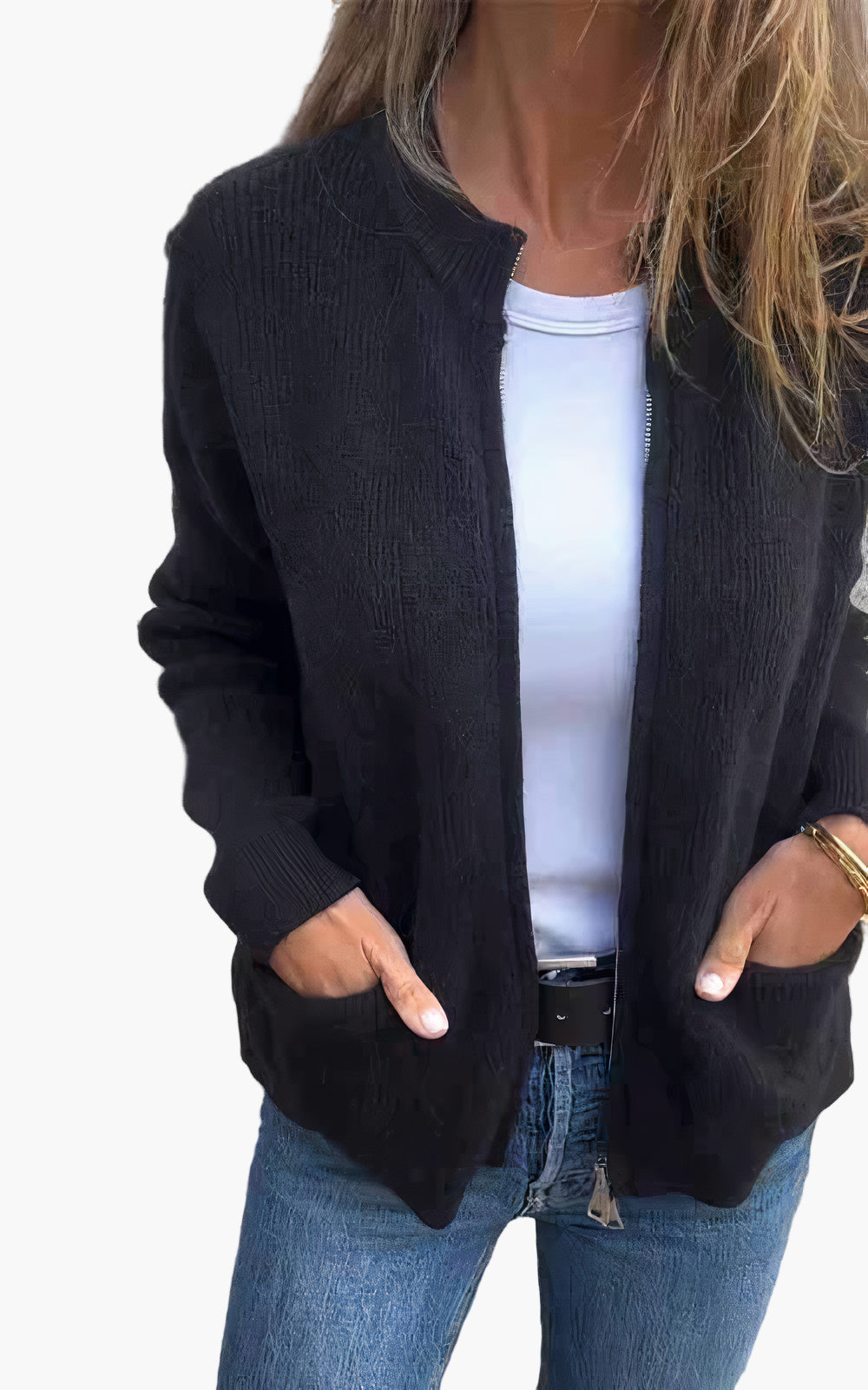 Women's Casual Zip-Up Knit Cardigan Jacket – Elegant Everyday Style
