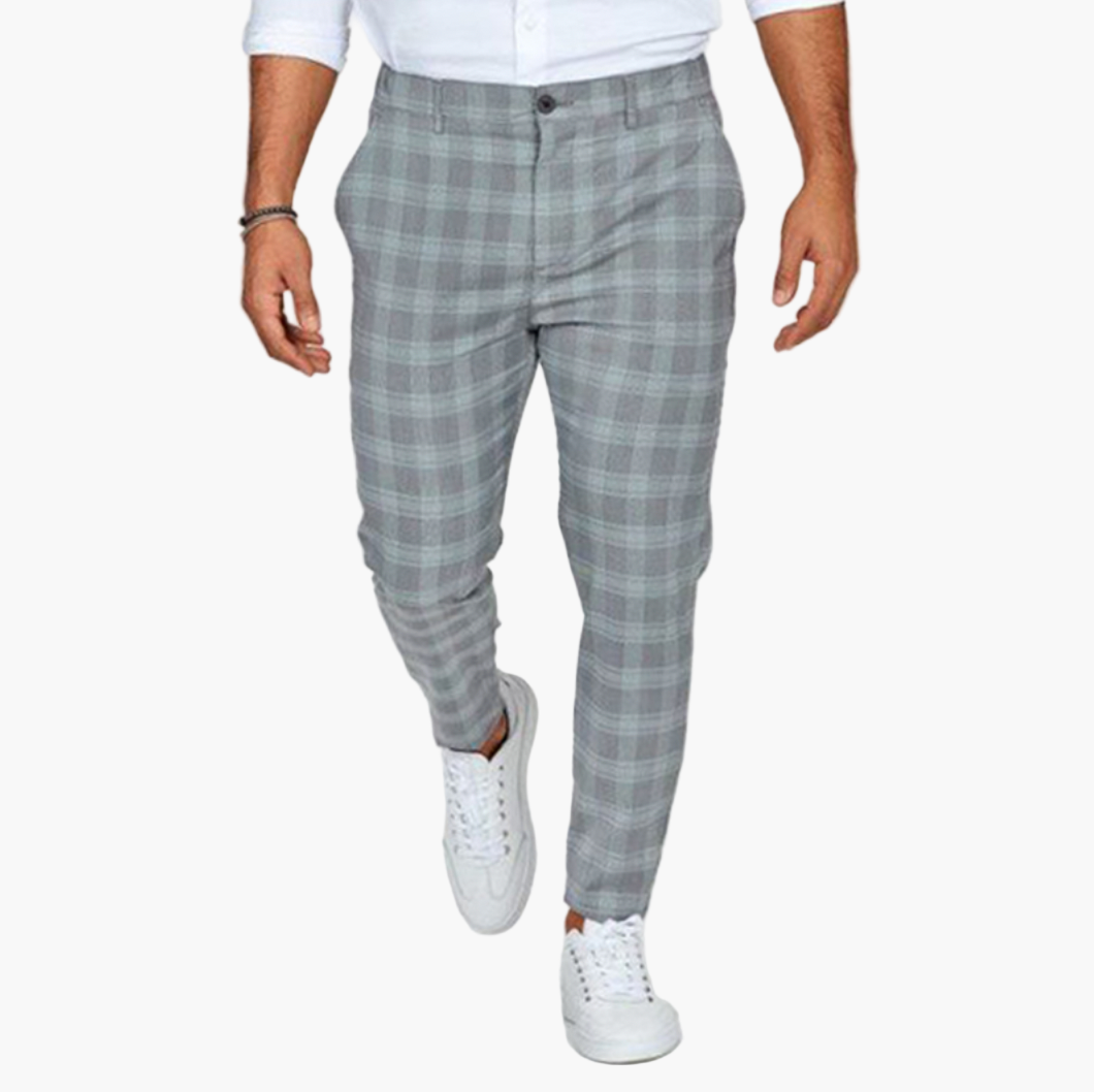 Men's Stretchy Checkered Chino Pants – Modern Slim Fit Business Casual Trousers