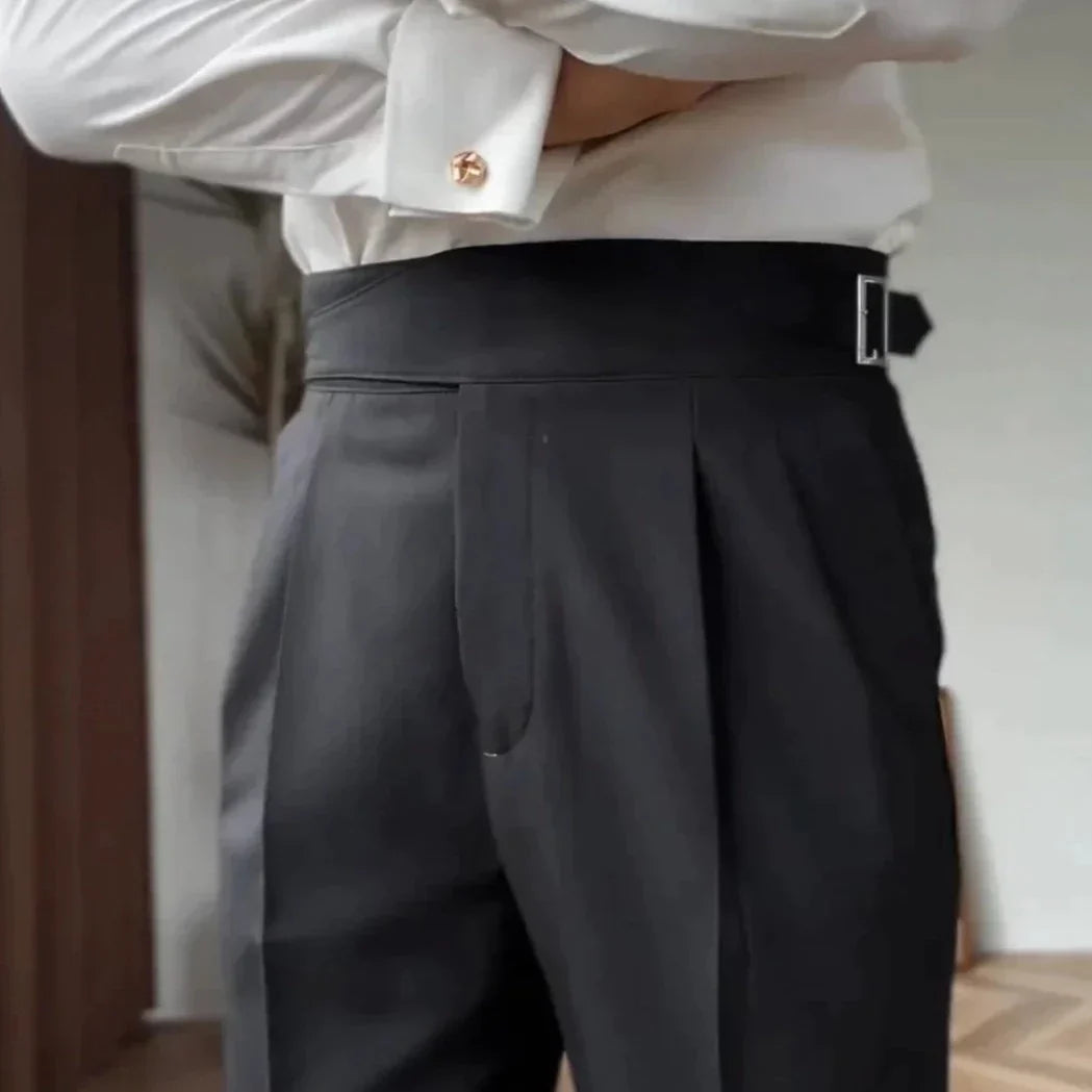 Men's High-Waisted Pleated Tailored Trousers for Business and Formal Wear