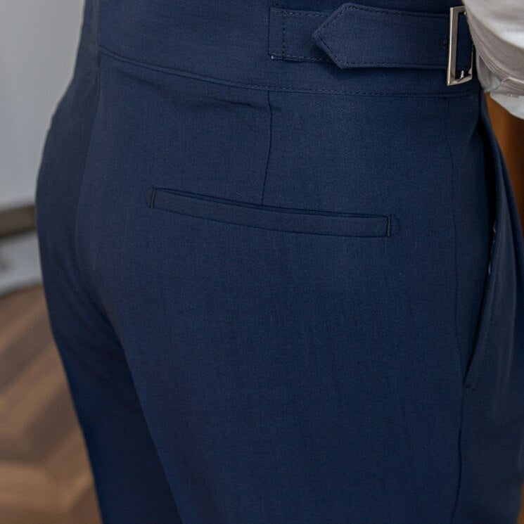 Men's High-Waisted Pleated Tailored Trousers for Business and Formal Wear