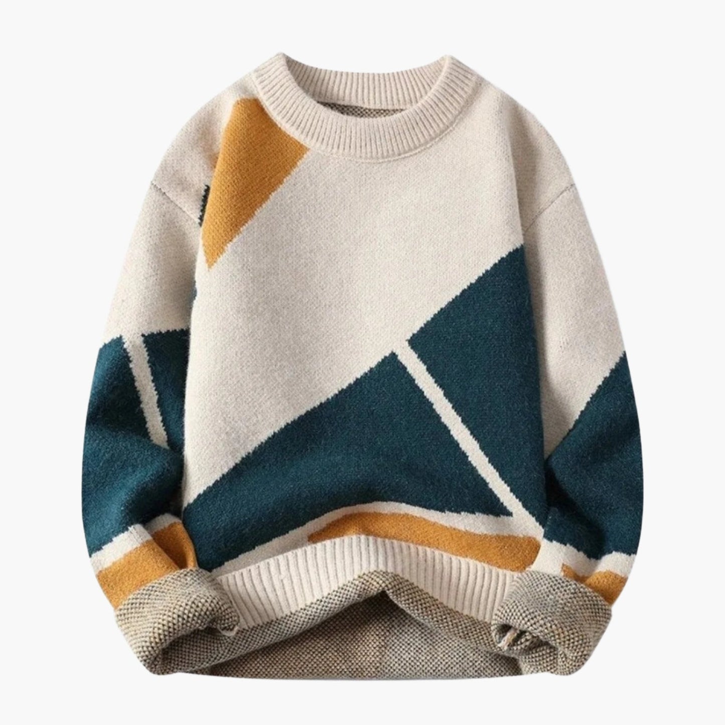 Men's Casual Geometric Pattern Knit Sweater - Relaxed Fit Pullover for Everyday Style