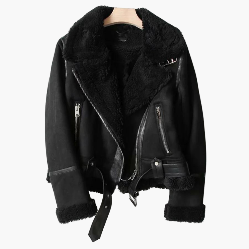 Women's Shearling-Lined Leather Biker Jacket – Timeless Vintage Style Outerwear