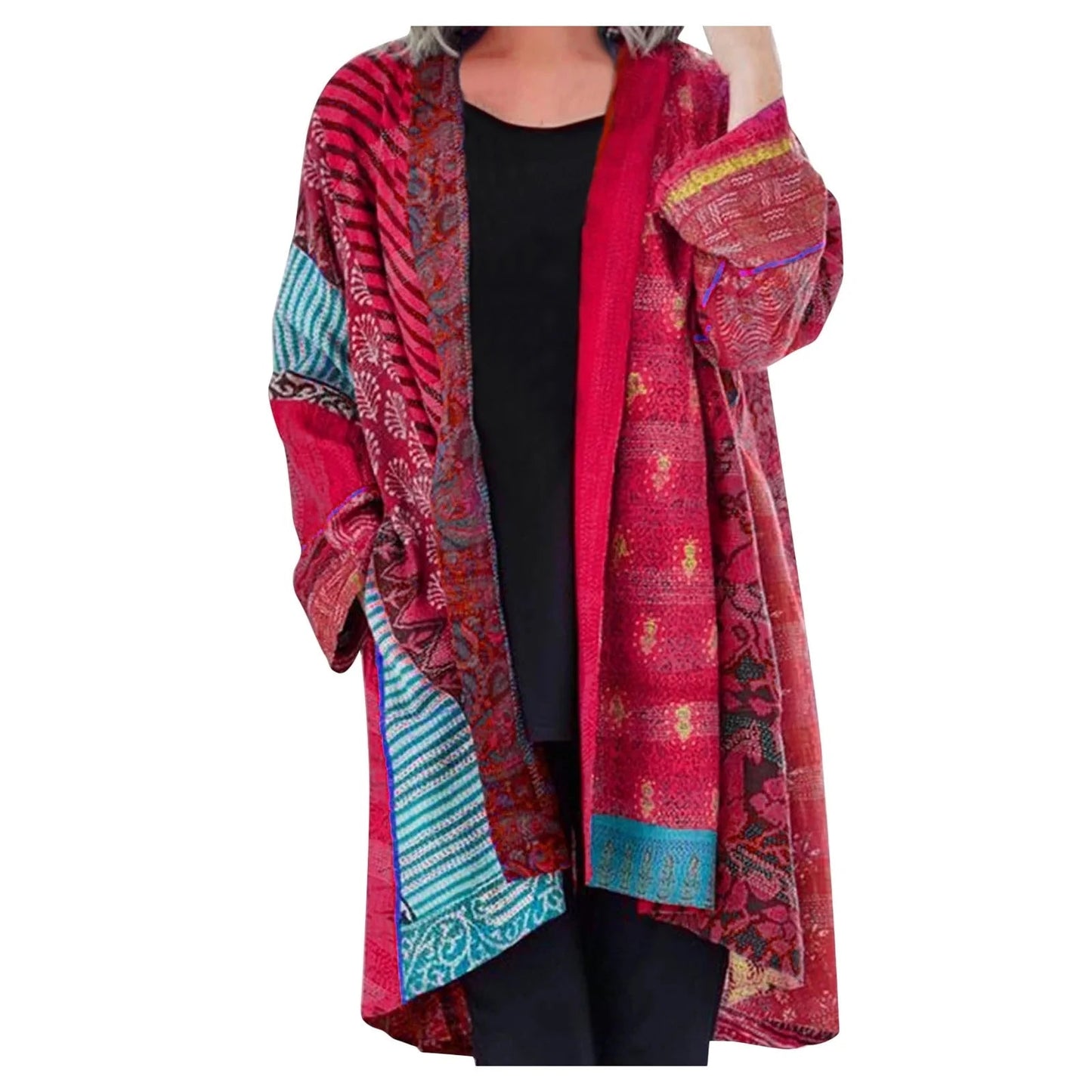 Women's Vintage Boho Open Front Cardigan – Relaxed Fit Statement Outerwear