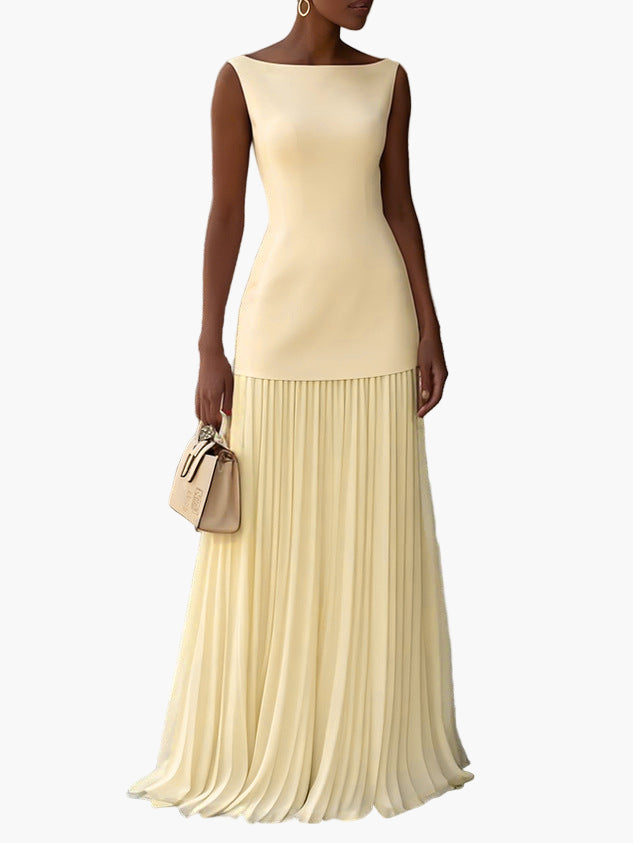 Women's Elegant Two-Piece Maxi Dress Set – Sleeveless Top & Pleated Skirt for Formal Events
