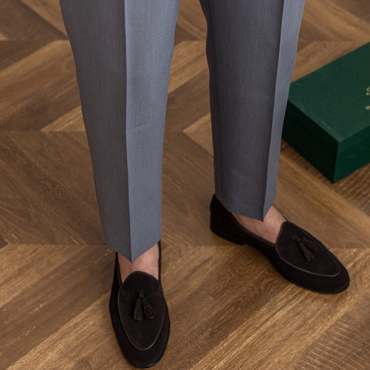 Men's High-Waisted Pleated Tailored Trousers for Business and Formal Wear