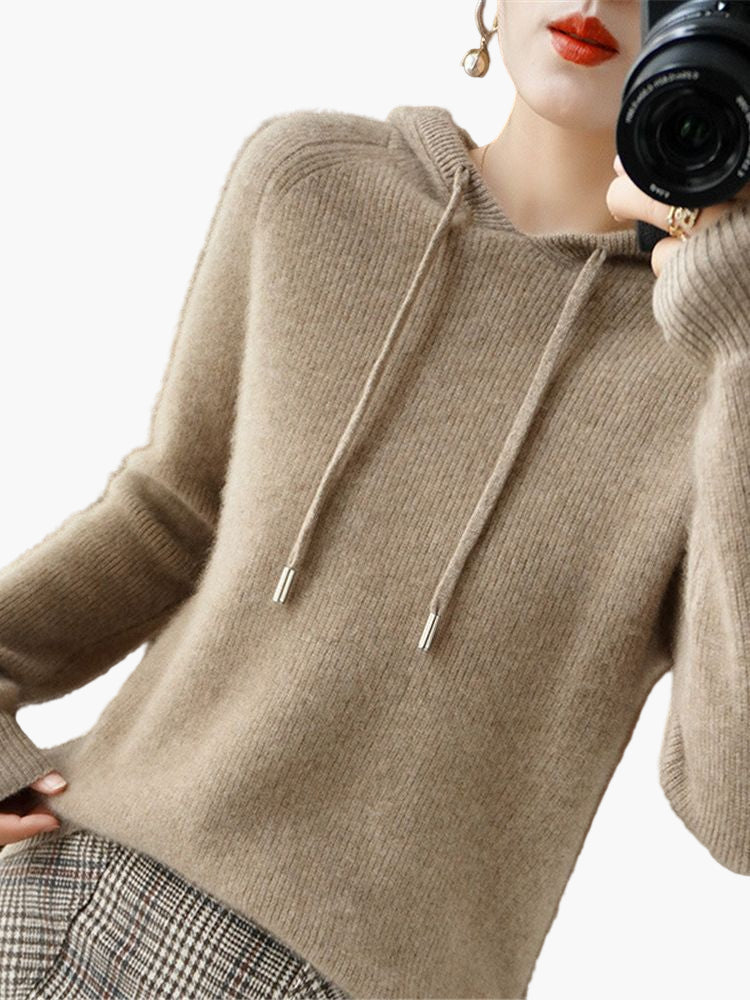 Women's Hooded Knitted Pullover Sweater Casual Long Sleeve Cardigan