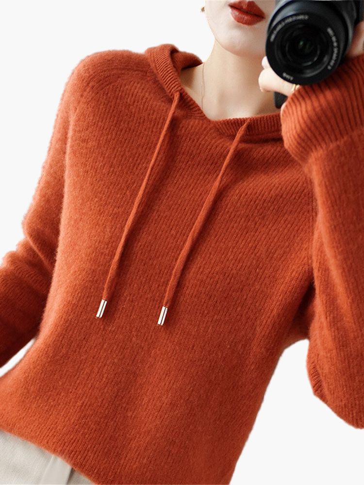 Women's Hooded Knitted Pullover Sweater Casual Long Sleeve Cardigan