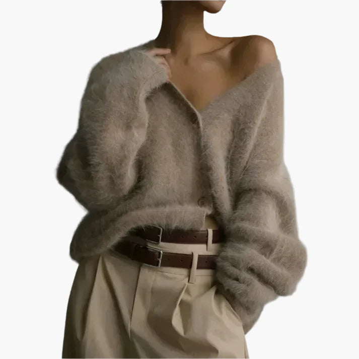 Women's Elegant Loose Fit Fluffy Cardigan Sweater for Everyday Comfort and Style