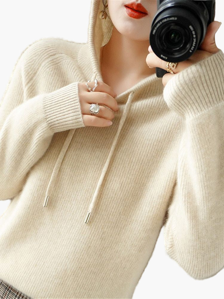 Women's Hooded Knitted Pullover Sweater Casual Long Sleeve Cardigan