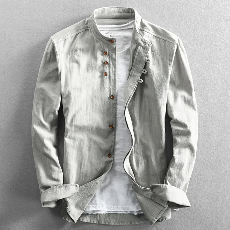 Adam – Men's Long Sleeve Linen and Cotton Shirt, Japanese Style