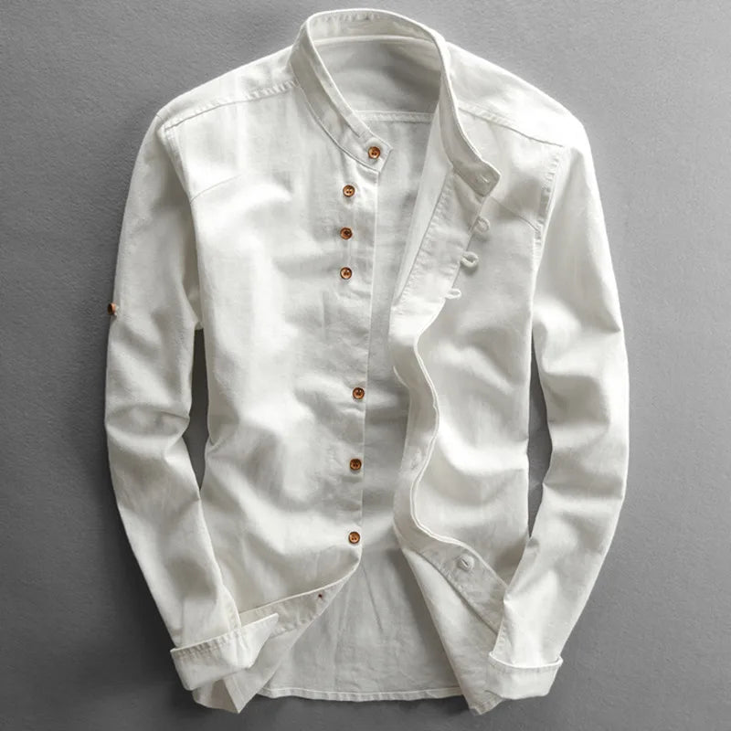 Adam – Men's Long Sleeve Linen and Cotton Shirt, Japanese Style