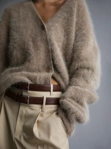 Women's Elegant Loose Fit Fluffy Cardigan Sweater for Everyday Comfort and Style