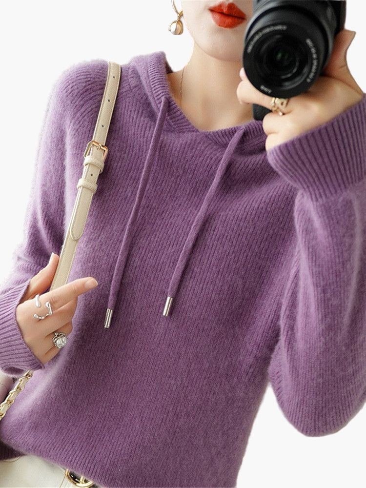 Women's Hooded Knitted Pullover Sweater Casual Long Sleeve Cardigan