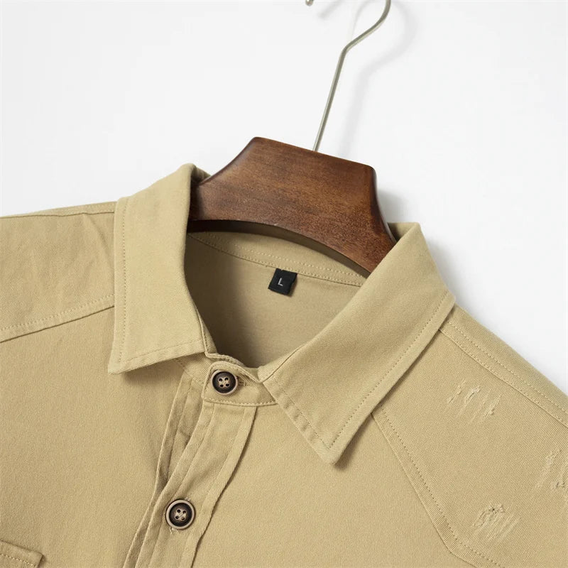 Ian – Men's Cotton Long-Sleeve Shirt with Dual Chest Pockets