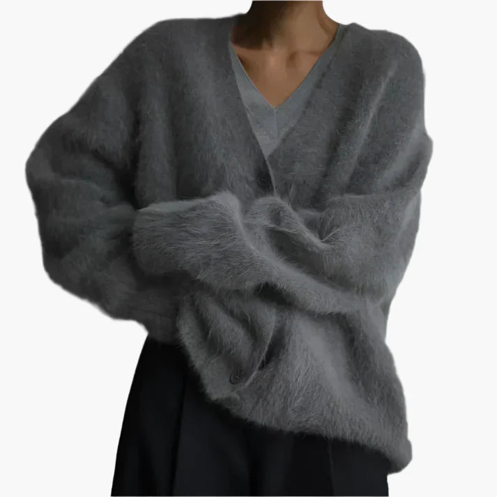Women's Elegant Loose Fit Fluffy Cardigan Sweater for Everyday Comfort and Style