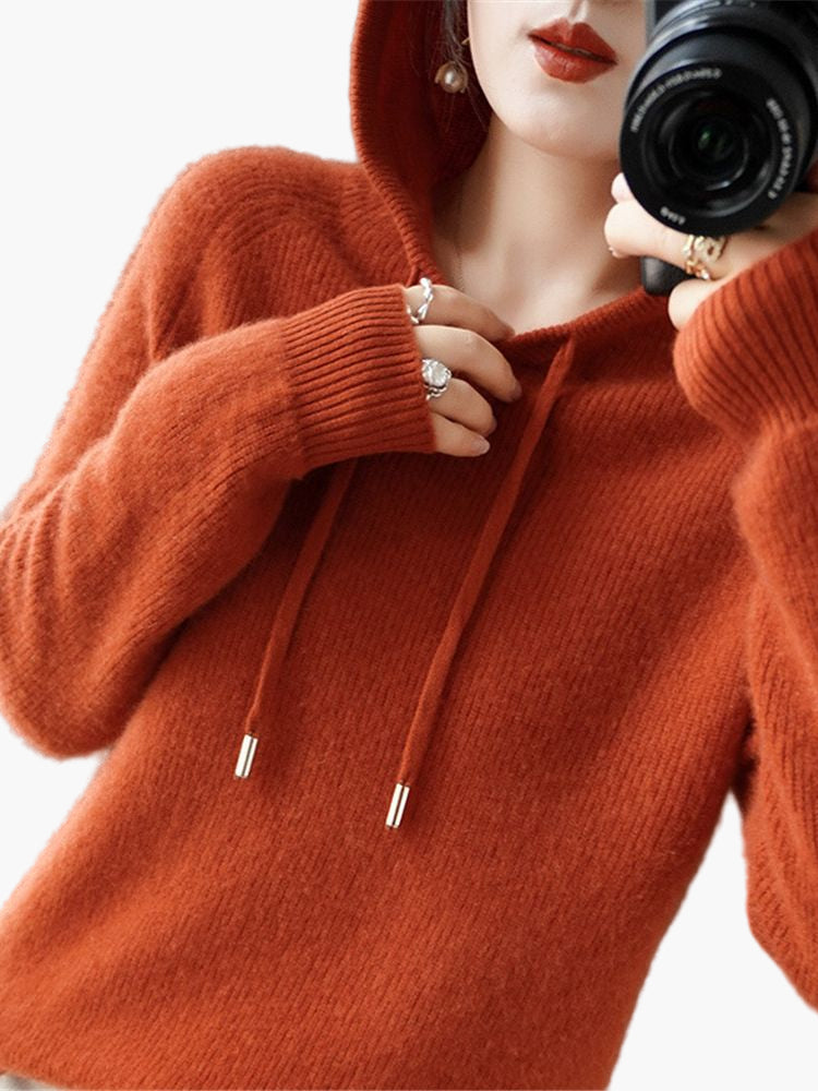 Women's Hooded Knitted Pullover Sweater Casual Long Sleeve Cardigan