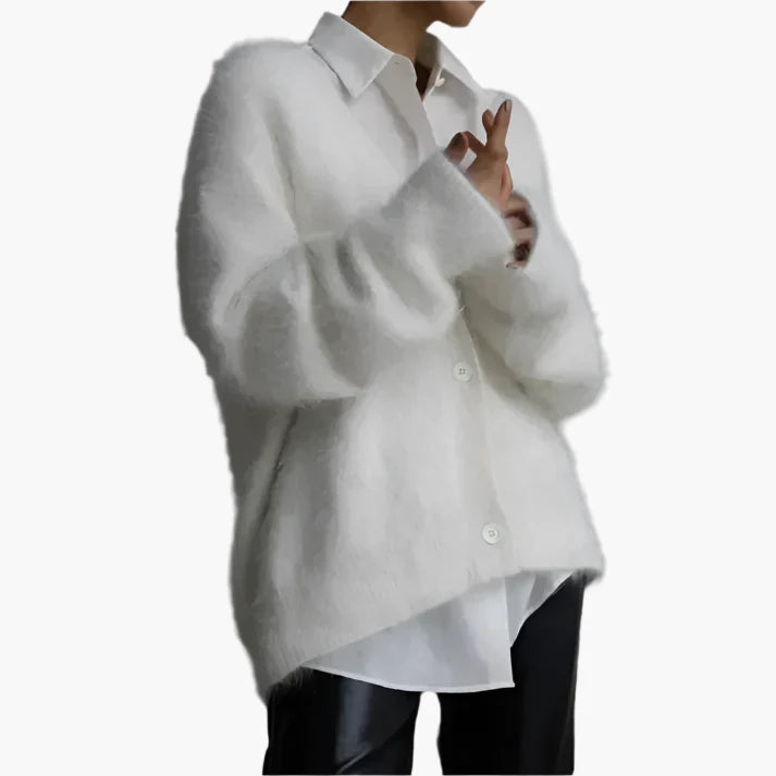 Women's Elegant Loose Fit Fluffy Cardigan Sweater for Everyday Comfort and Style
