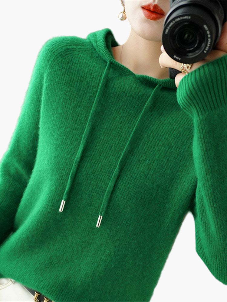 Women's Hooded Knitted Pullover Sweater Casual Long Sleeve Cardigan