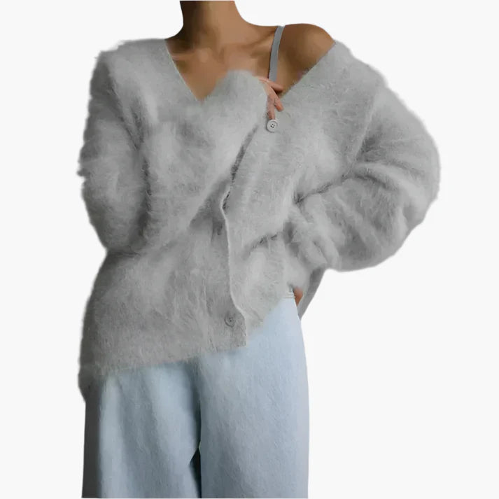 Women's Elegant Loose Fit Fluffy Cardigan Sweater for Everyday Comfort and Style