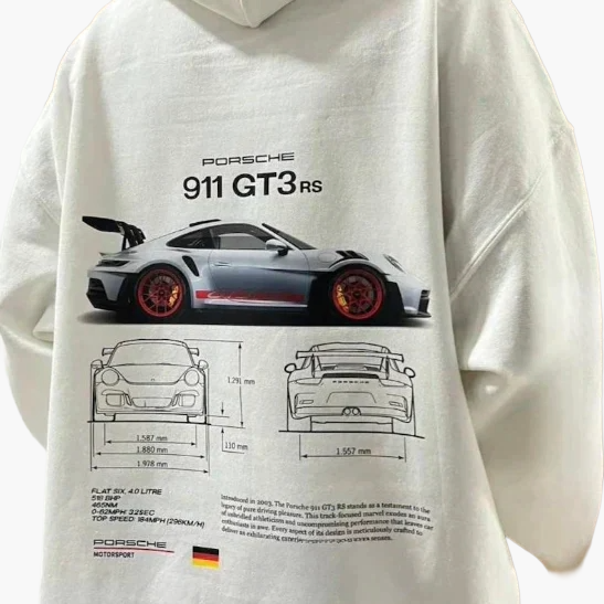 Unisex Porsche 911 GT3 RS Racing Graphic Hoodie – Sporty Pullover for Car Enthusiasts