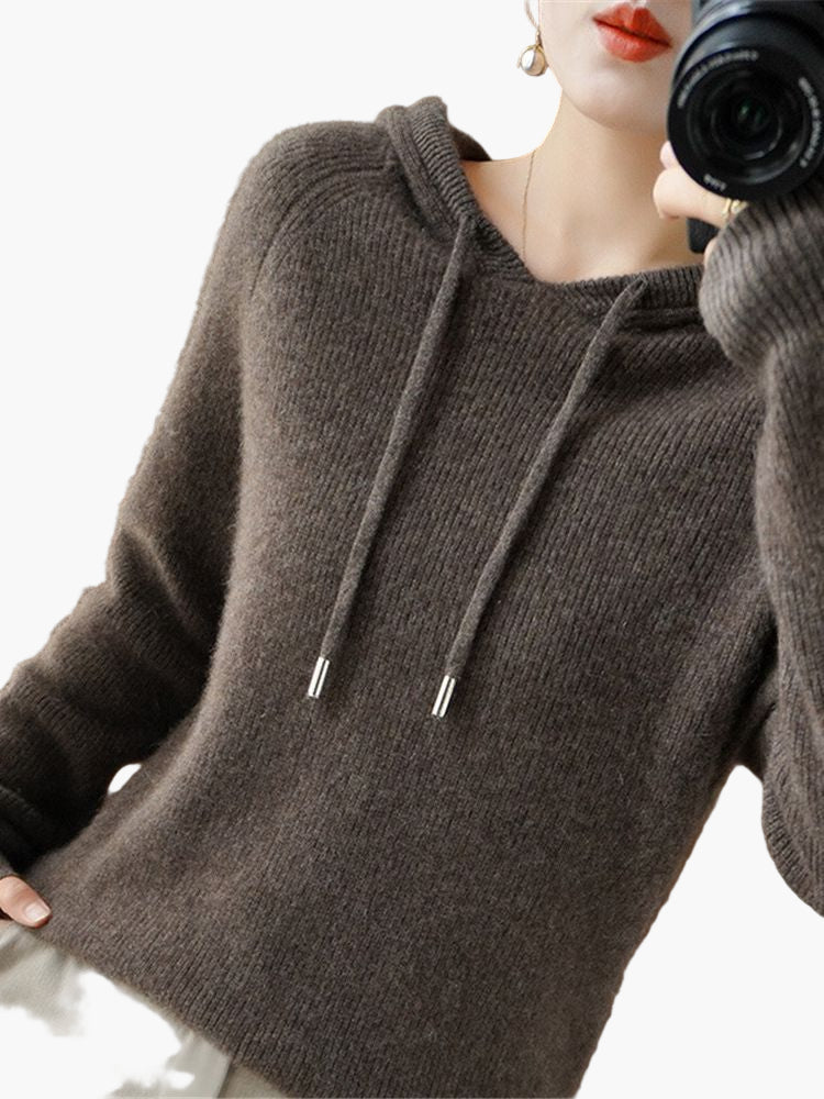 Women's Hooded Knitted Pullover Sweater Casual Long Sleeve Cardigan