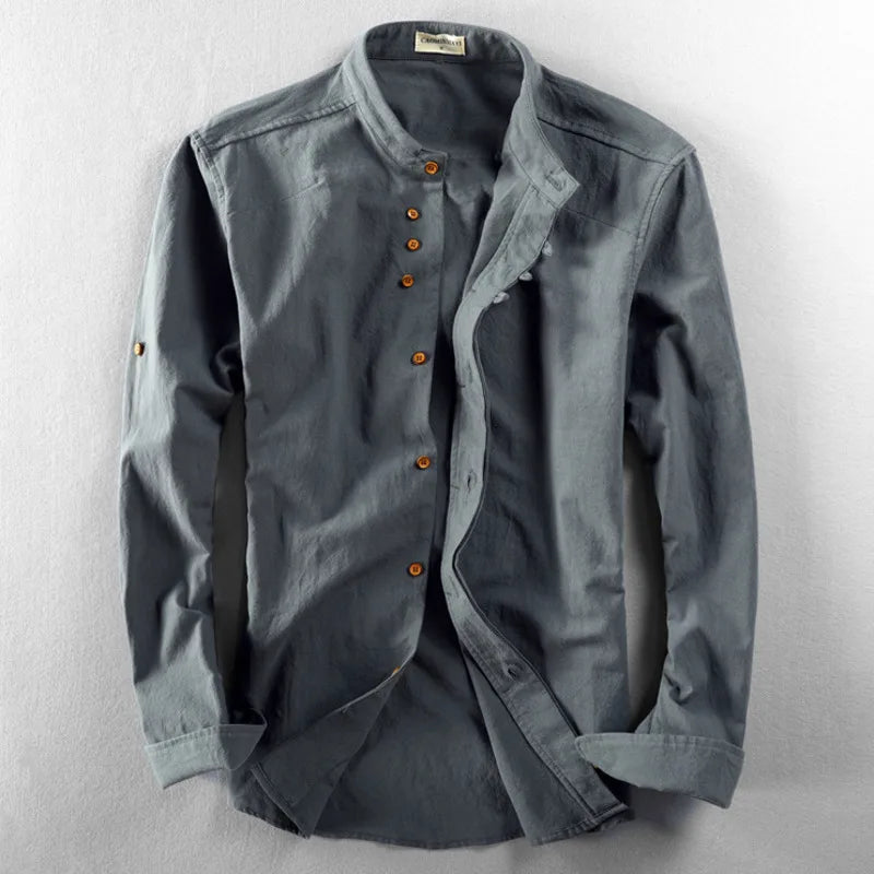 Adam – Men's Long Sleeve Linen and Cotton Shirt, Japanese Style
