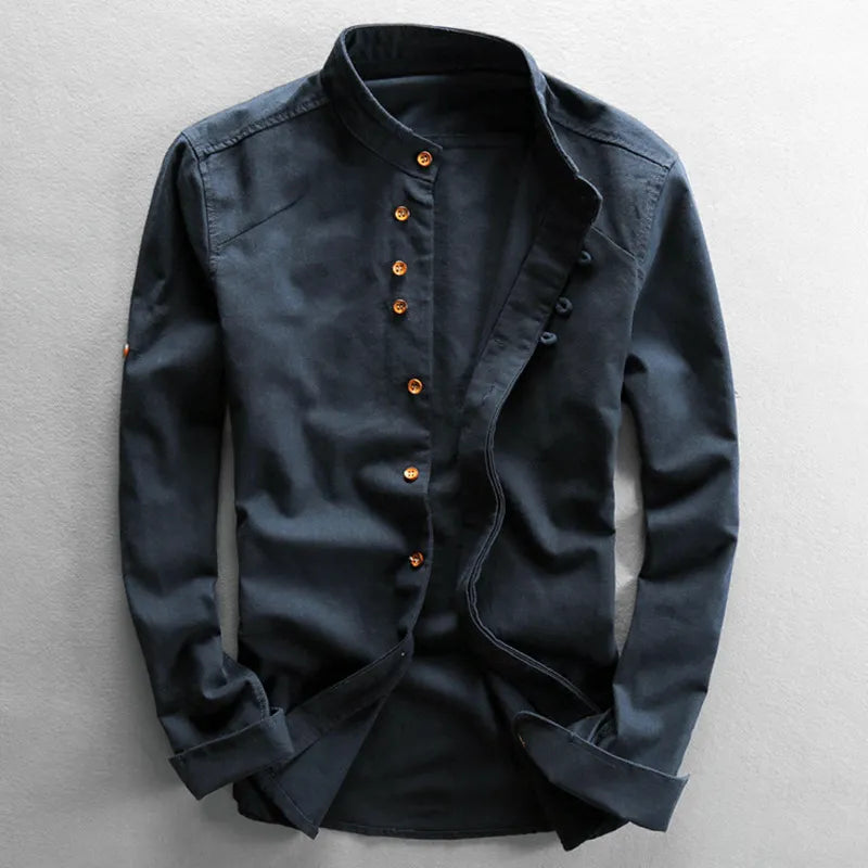 Adam – Men's Long Sleeve Linen and Cotton Shirt, Japanese Style