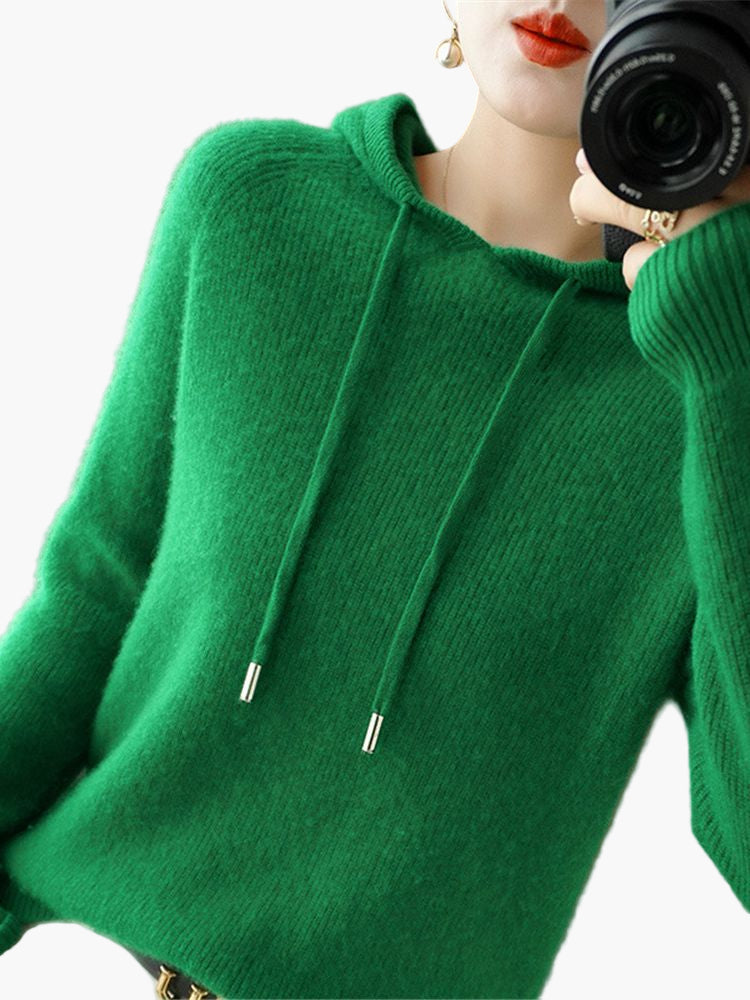 Women's Hooded Knitted Pullover Sweater Casual Long Sleeve Cardigan