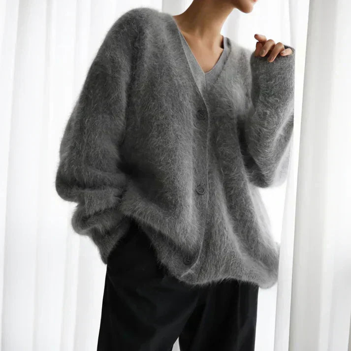 Women's Elegant Loose Fit Fluffy Cardigan Sweater for Everyday Comfort and Style