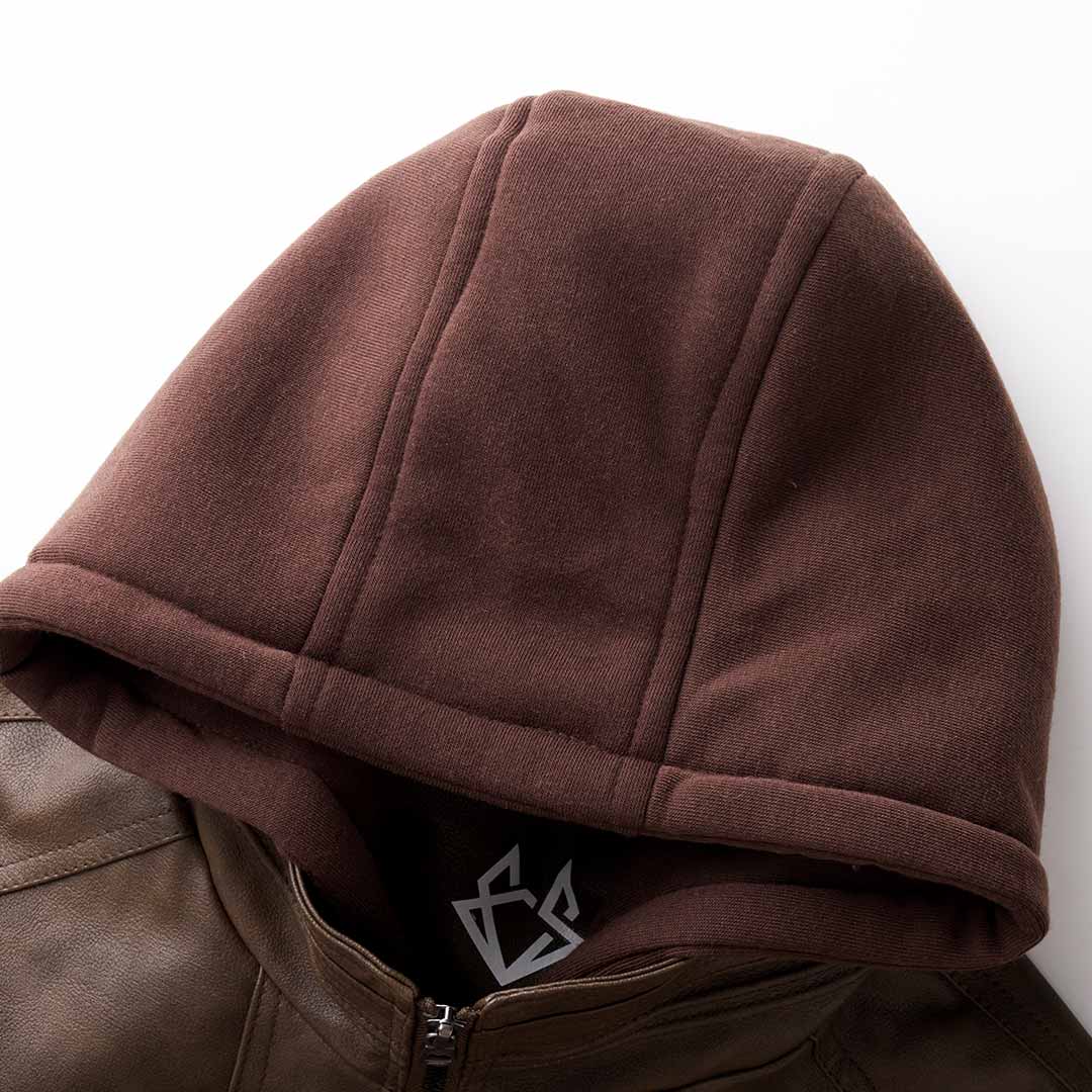 Men's Hooded Vegan Leather Jacket – Casual Street Style Motorcycle Outerwear
