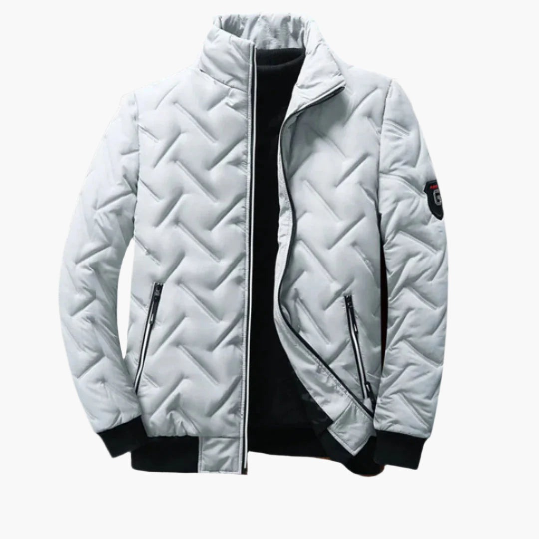 Men's Quilted Winter Bomber Jacket – Elegant Warm Zip-Up Outerwear for Cold Weather