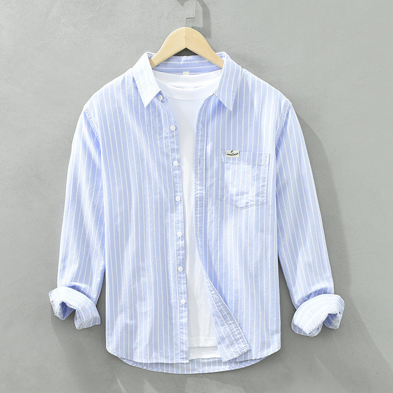 Men’s Casual Striped Long Sleeve Shirt with Classic Button-Down Design