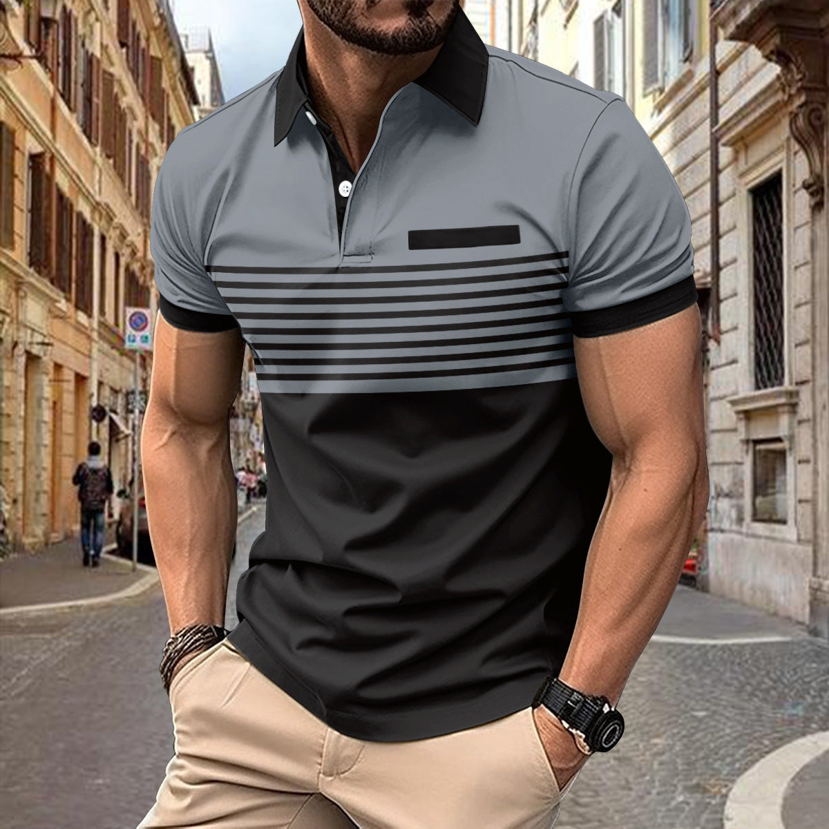 Roy – Casual Striped Shirt with Chest Pocket