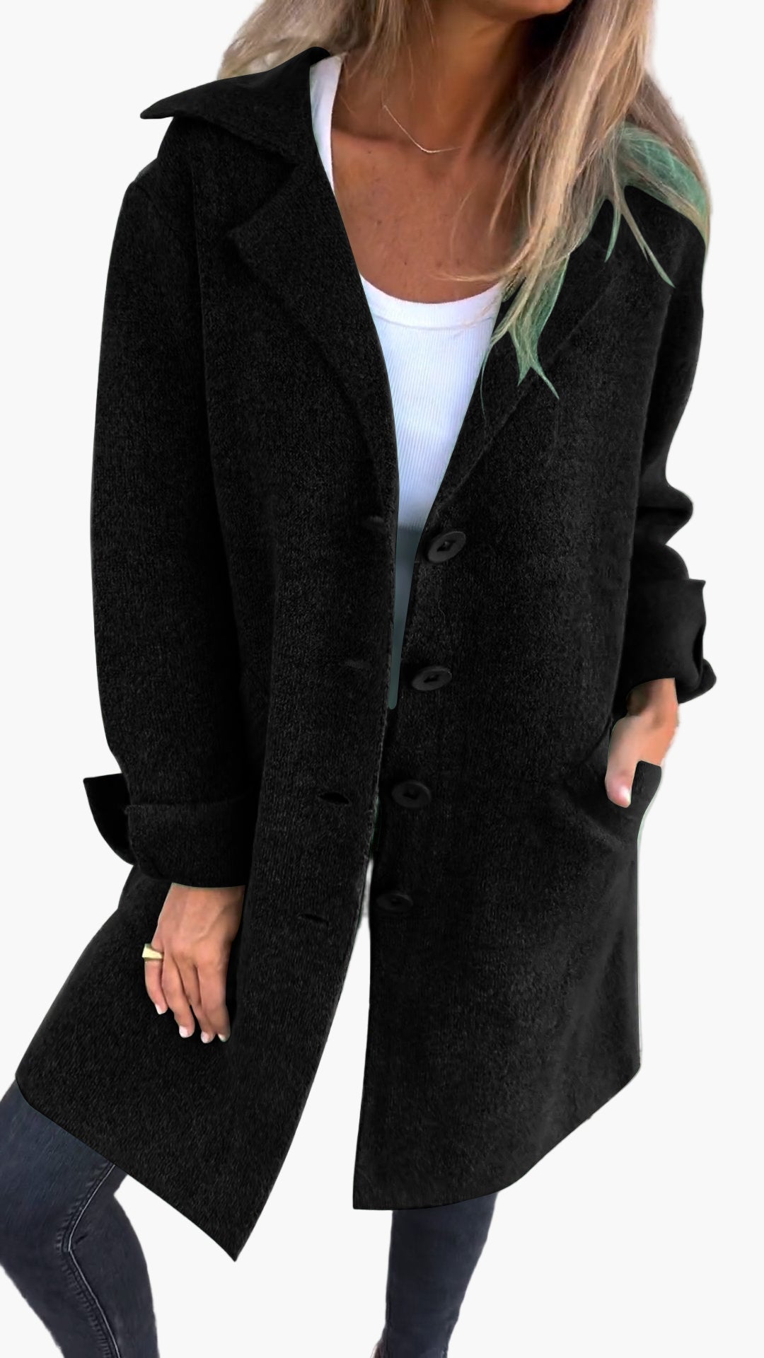 Women's Casual Long Coat with Turn-Up Sleeves – Elegant Everyday Statement Outerwear