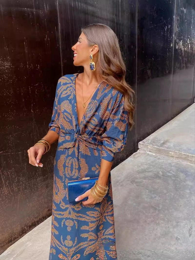 Tracy – Nine-Quarter Sleeve V-Neck Painted Dress