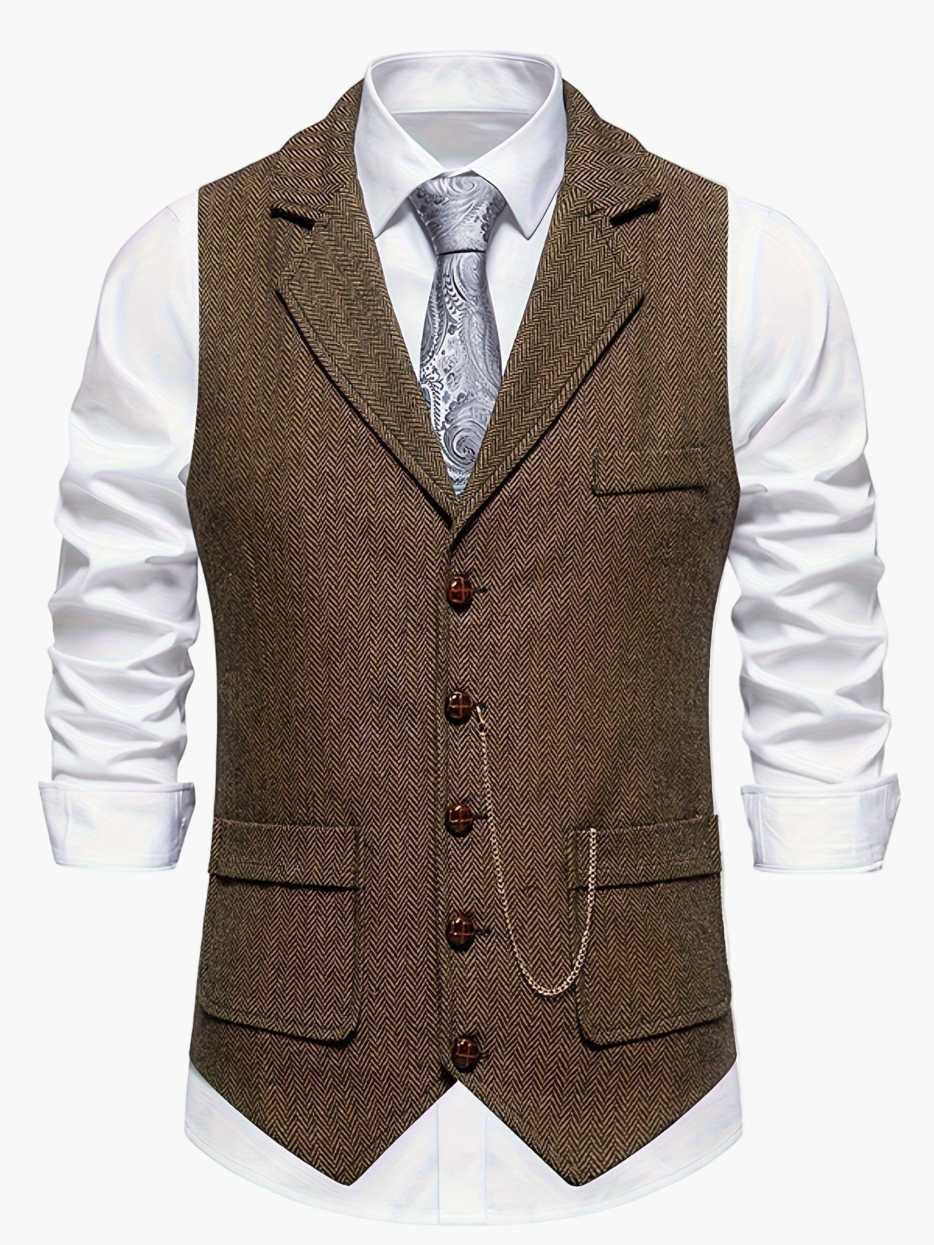 Men's Classic Herringbone Waistcoat Vest – Formal Retro Style for Business or Special Occasions