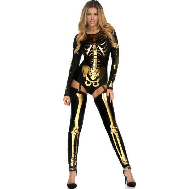 Women's Halloween Skeleton Bodysuit Costume - Spooky Party Outfit