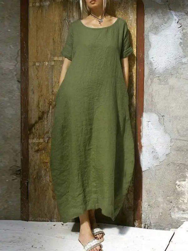 Heidi – Elegant Cotton and Linen Dress with Short Sleeves