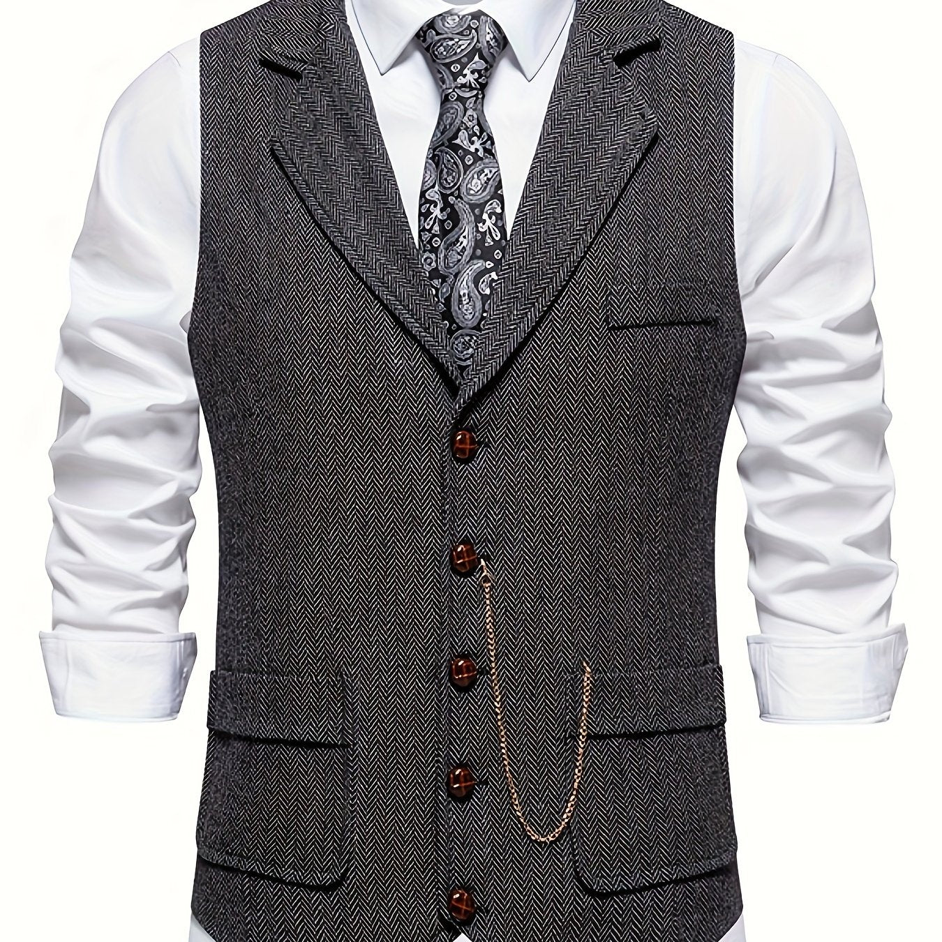 Men's Classic Herringbone Waistcoat Vest – Formal Retro Style for Business or Special Occasions